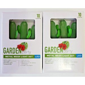 2 Cactus Metal Mesh Indoor Light Set LED Battery Operated‎ 5.5 Ft Garden Party